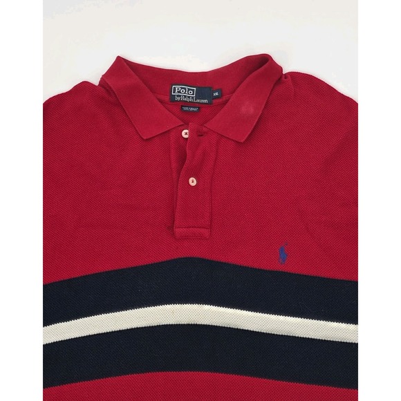Vintage Polo Ralph Lauren Shirt Men XXL Striped 90s Red Blue Pony Classic 2XL - Picture 2 of 8